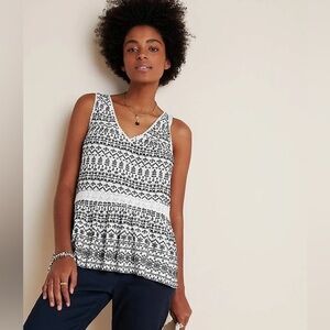 Anthropologie Maeve Cammie Embroidered Eyelet Peplum Sleeveless Top Wome…